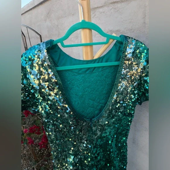 Vintage mini teal silver ombré beaded and sequin mini dress - Picture 8 of 14